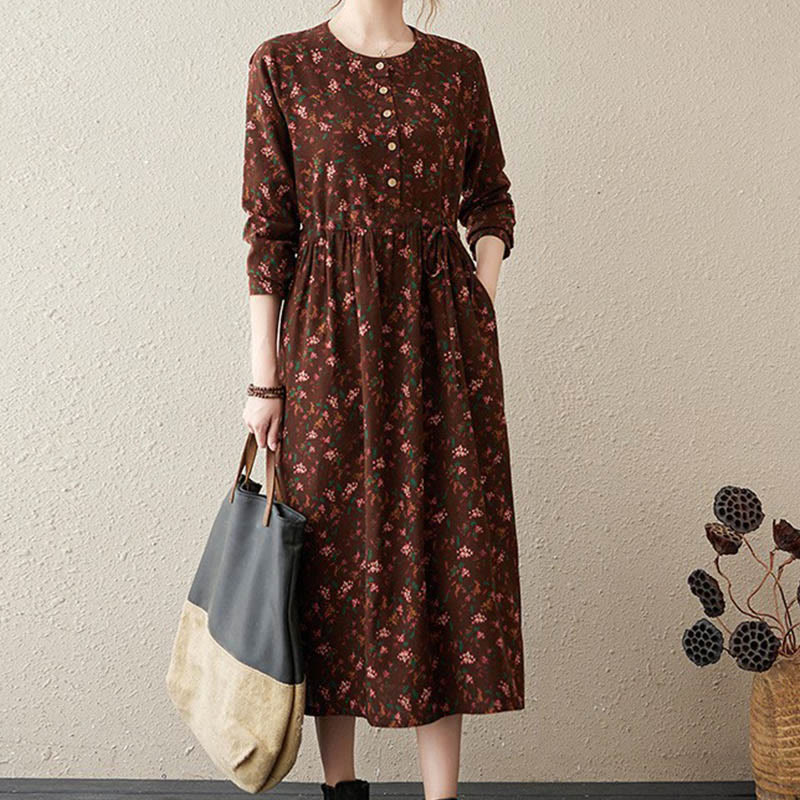 Robe mi-longue à manches longues et cordon de serrage pour femme, motif Buddha Stones Commute, en coton, avec poches - Brun - US12，UK/AU16，EU44 (3XL) - image 31