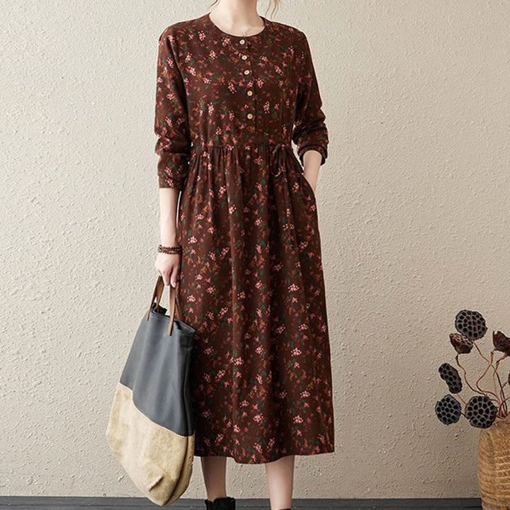 Robe mi-longue à manches longues et cordon de serrage pour femme, motif Buddha Stones Commute, en coton, avec poches - Brun - US12，UK/AU16，EU44 (3XL) - image 31