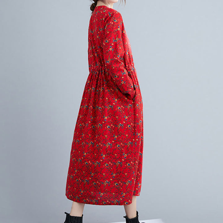 Robe mi-longue à manches longues et cordon de serrage pour femme, motif Buddha Stones Commute, en coton, avec poches - image 21