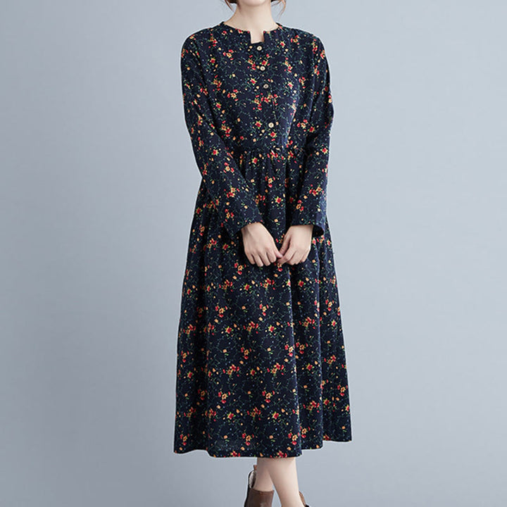 Robe mi-longue à manches longues et cordon de serrage pour femme, motif Buddha Stones Commute, en coton, avec poches - image 15