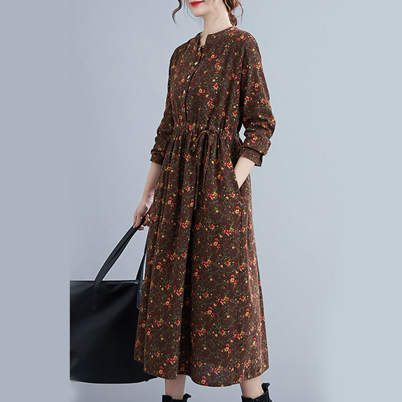 Robe mi-longue à manches longues et cordon de serrage pour femme, motif Buddha Stones Commute, en coton, avec poches - image 2