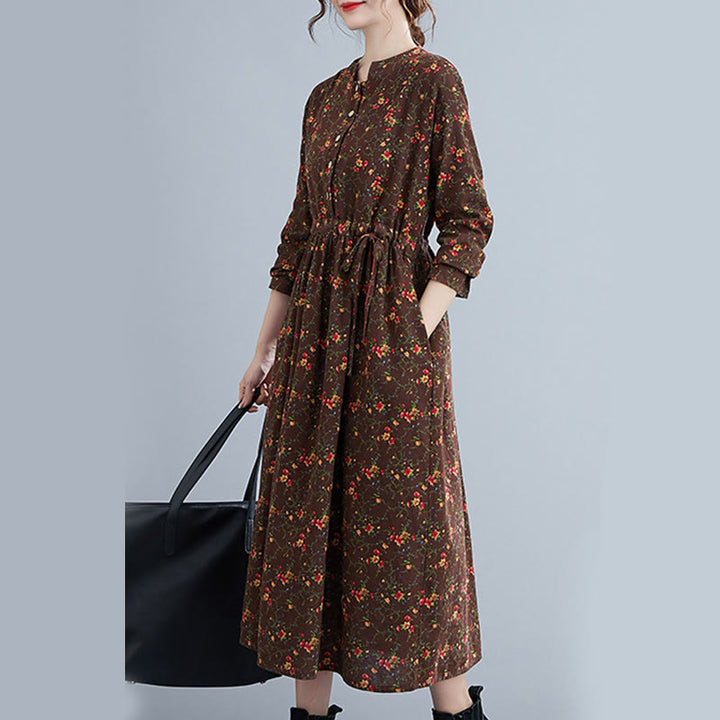 Robe mi-longue à manches longues et cordon de serrage pour femme, motif Buddha Stones Commute, en coton, avec poches - image 2