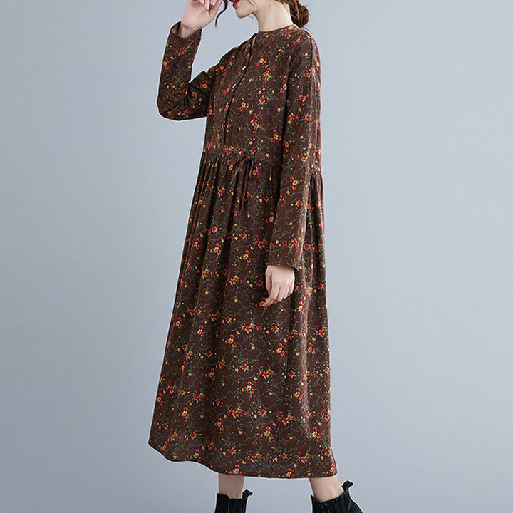 Robe mi-longue à manches longues et cordon de serrage pour femme, motif Buddha Stones Commute, en coton, avec poches - image 4