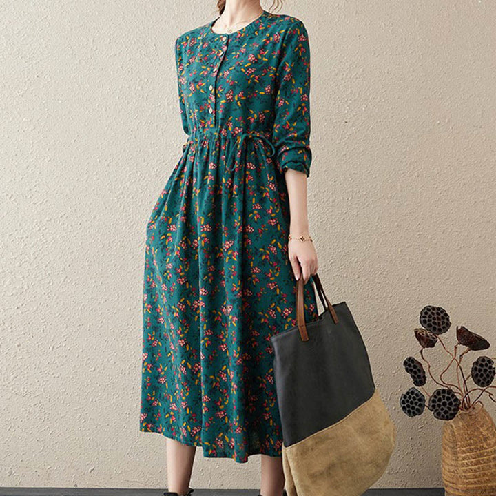 Robe mi-longue à manches longues et cordon de serrage pour femme, motif Buddha Stones Commute, en coton, avec poches - Forêt Verte - US12，UK/AU16，EU44 (3XL) - image 29