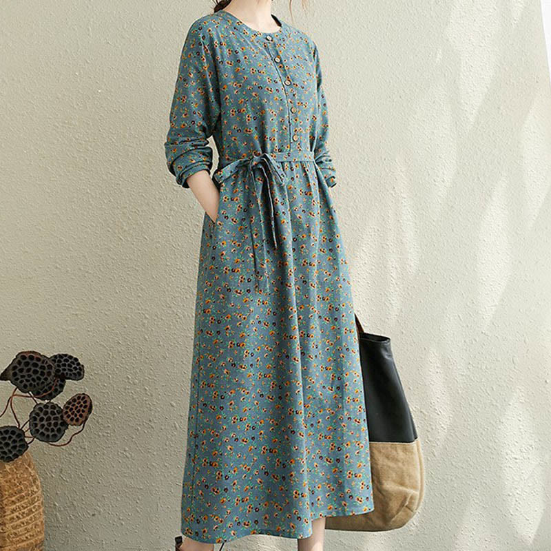 Robe mi-longue à manches longues et cordon de serrage pour femme, motif Buddha Stones Commute, en coton, avec poches - Aigue-marine moyenne - US12，UK/AU16，EU44 (3XL) - image 8