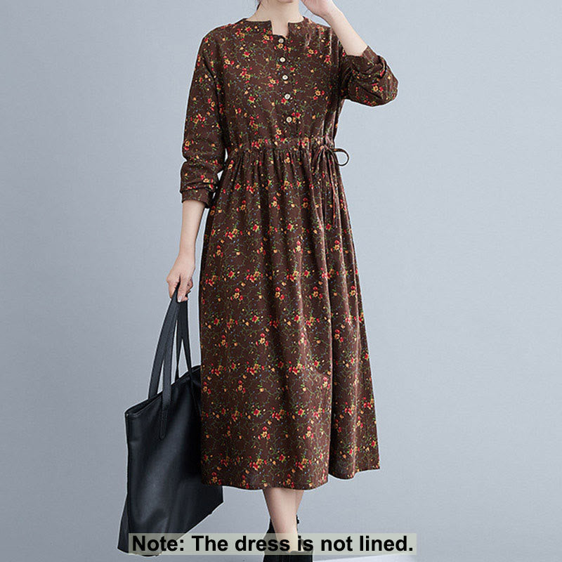 Robe mi-longue à manches longues et cordon de serrage pour femme, motif Buddha Stones Commute, en coton, avec poches - image 1