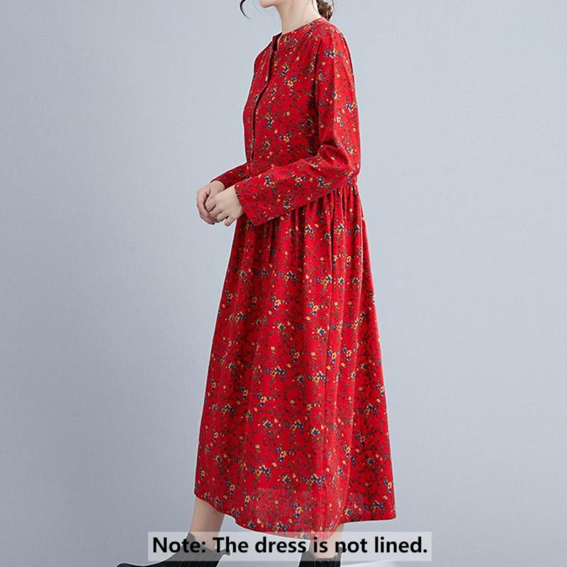 Robe mi-longue à manches longues et cordon de serrage pour femme, motif Buddha Stones Commute, en coton, avec poches - image 18