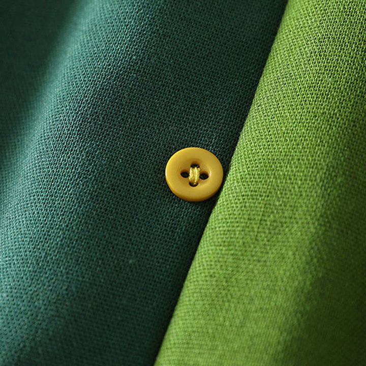 Robe mi-longue à manches longues et poches pour femme, en coton, avec patchs et blocs de couleurs, motif Buddha Stones - image 4