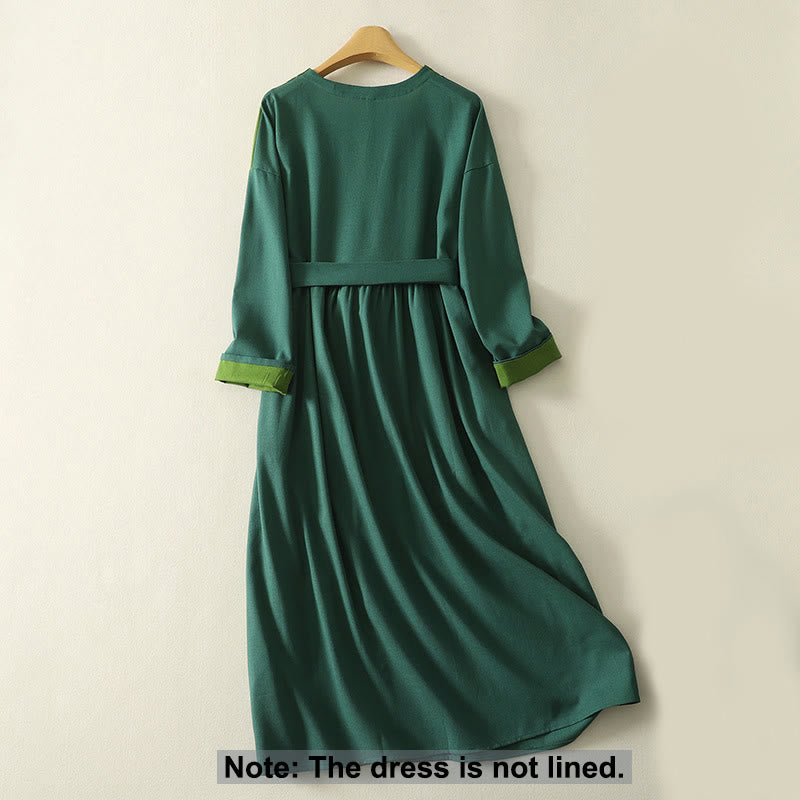 Robe midi à manches longues pour femme, ornée de Buddha Stones et de motifs color block, avec poches - image 1