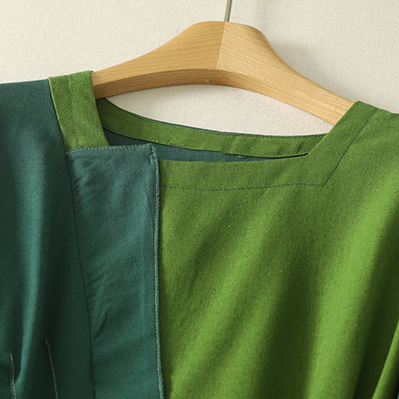 Robe midi à manches longues pour femme, ornée de Buddha Stones et de motifs color block, avec poches - image 2