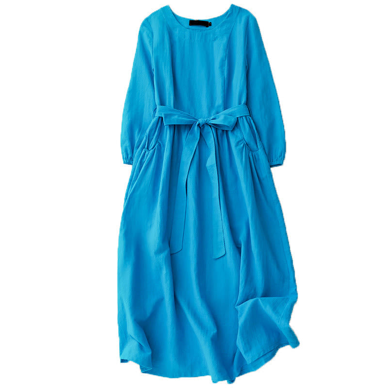 Robe mi-longue en coton à manches longues et lacets pour femme avec poches et motif Buddha Stones - image 10