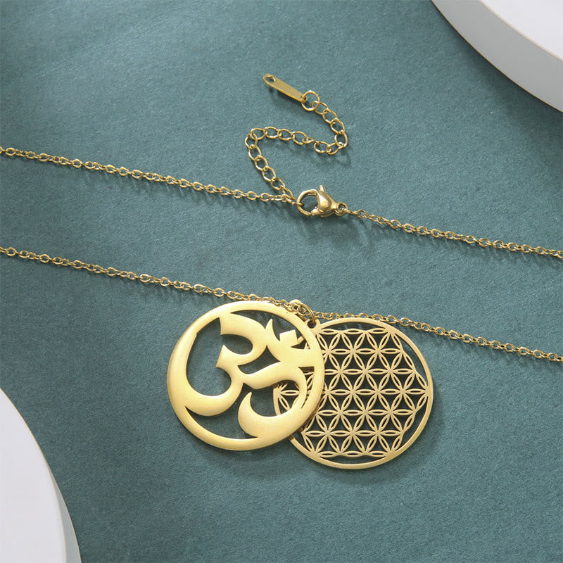 Collier pendentif en acier inoxydable avec Buddha Stones et symbole Om, motif floral creux - image 8