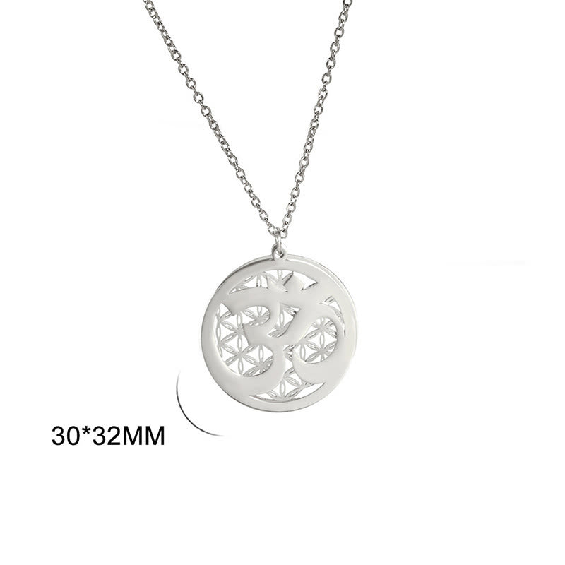 Collier pendentif en acier inoxydable avec Buddha Stones et symbole Om, motif floral creux - image 4
