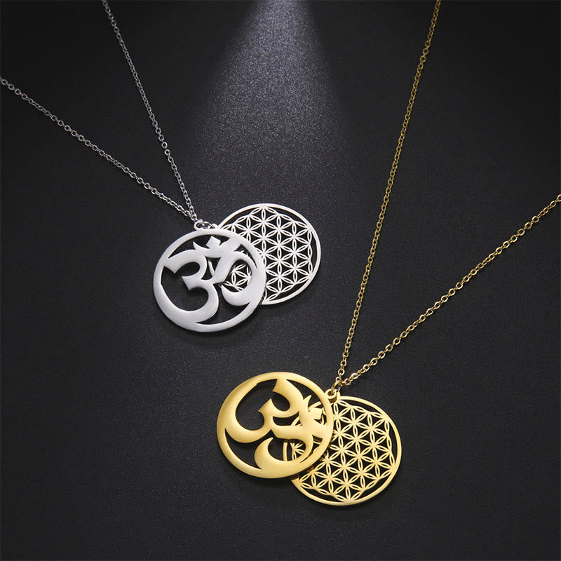 Collier pendentif en acier inoxydable avec Buddha Stones et symbole Om, motif floral creux - image 14