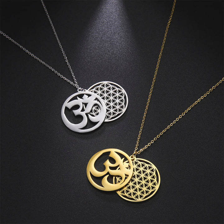 Collier pendentif en acier inoxydable avec Buddha Stones et symbole Om, motif floral creux - image 14