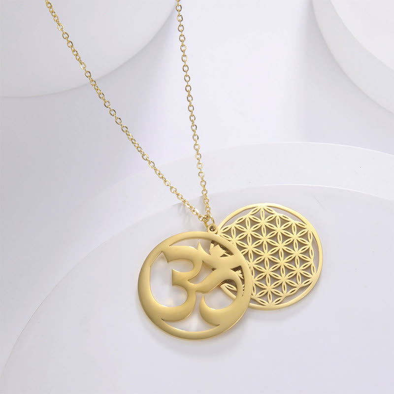 Collier pendentif en acier inoxydable avec Buddha Stones et symbole Om, motif floral creux - image 9