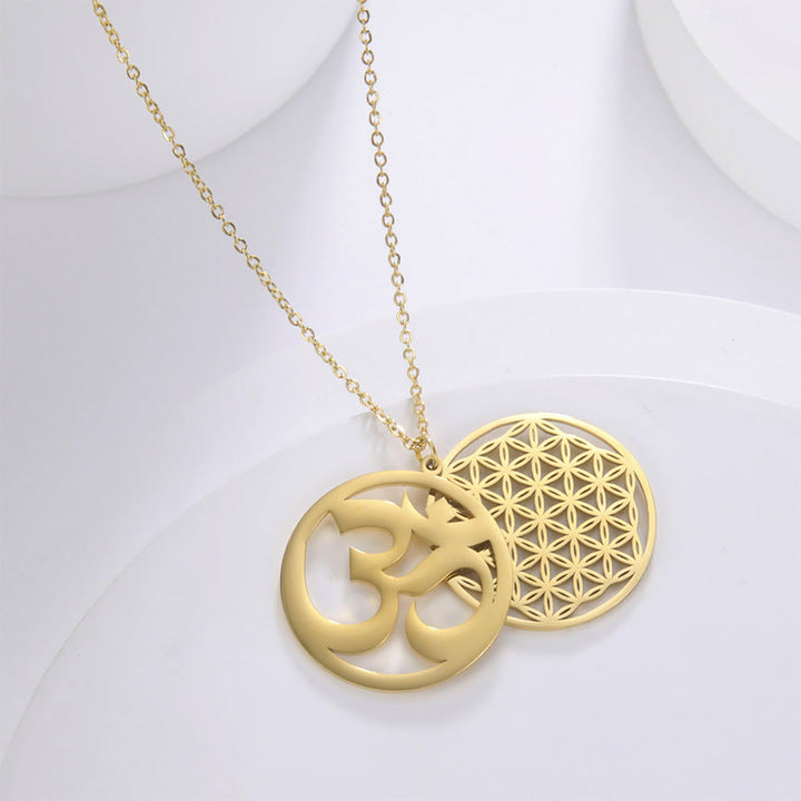 Collier pendentif en acier inoxydable avec Buddha Stones et symbole Om, motif floral creux - image 9