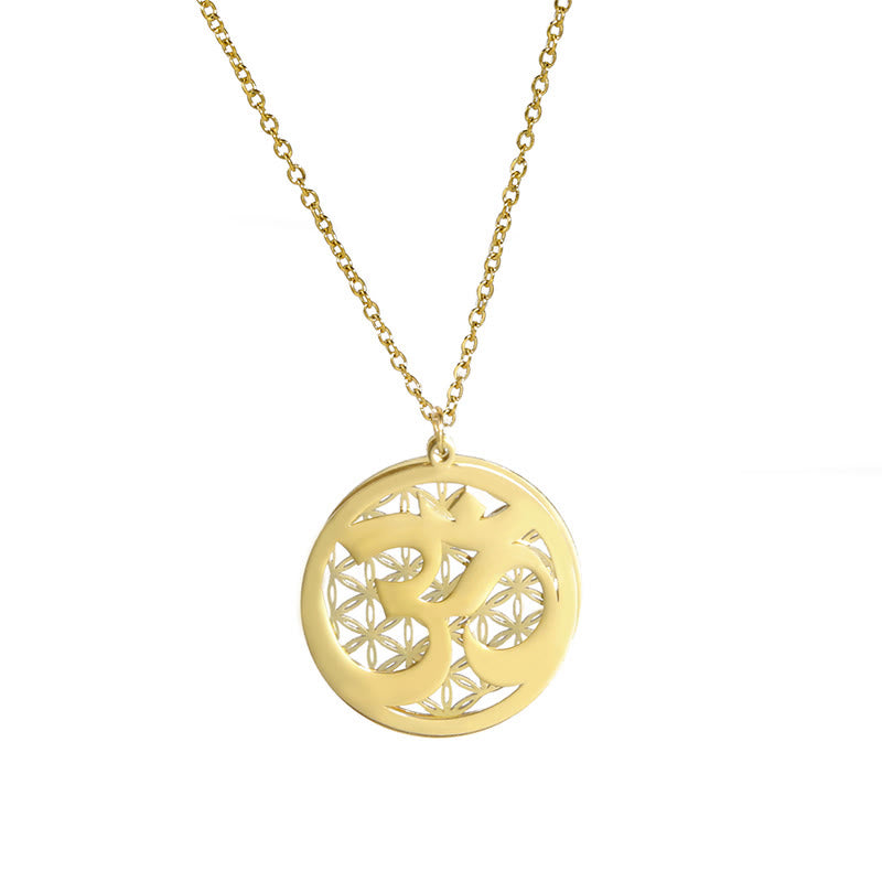Collier pendentif en acier inoxydable avec Buddha Stones et symbole Om, motif floral creux - image 13