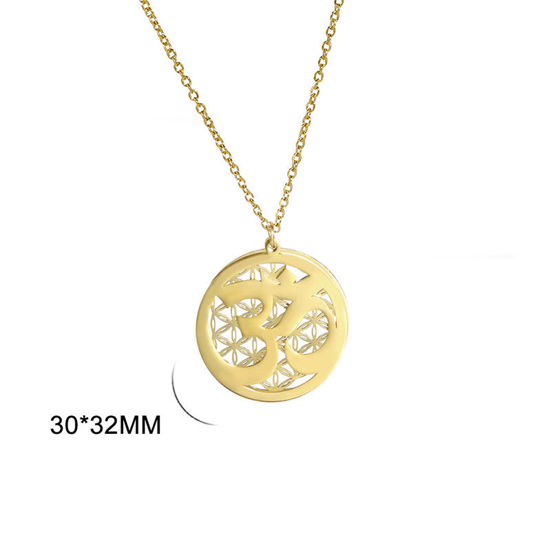 Collier pendentif en acier inoxydable avec Buddha Stones et symbole Om, motif floral creux - image 12