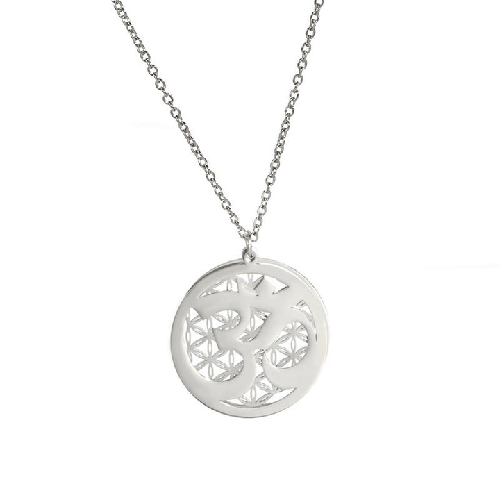 Collier pendentif en acier inoxydable avec Buddha Stones et symbole Om, motif floral creux - image 5