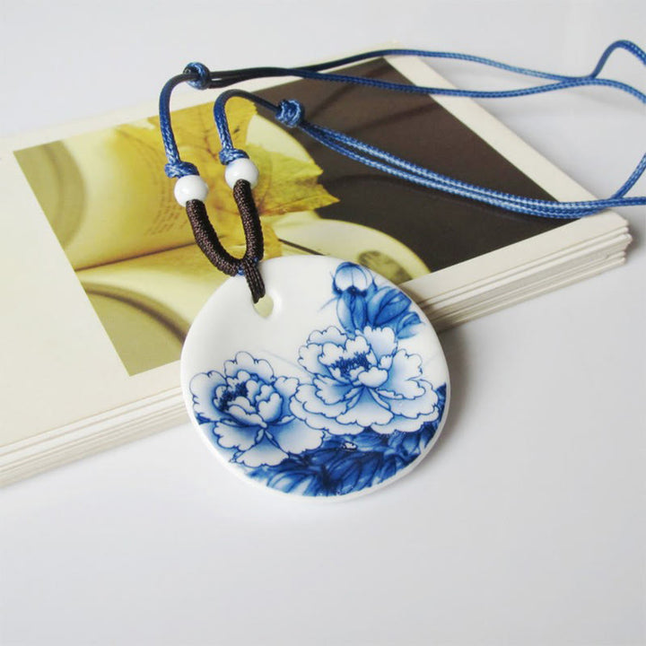 Collier en céramique avec pendentif d'illumination, Buddha Stones, pivoine ethnique, fleurs de pêcher, symbole de lotus - Pivoines en fleurs - image 7