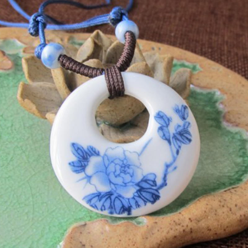 Collier en céramique avec pendentif d'illumination, Buddha Stones, pivoine ethnique, fleurs de pêcher, symbole de lotus - image 1