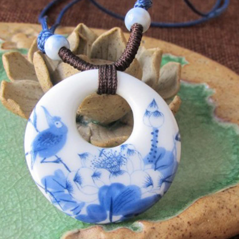 Collier en céramique avec pendentif d'illumination, Buddha Stones, pivoine ethnique, fleurs de pêcher, symbole de lotus - image 6