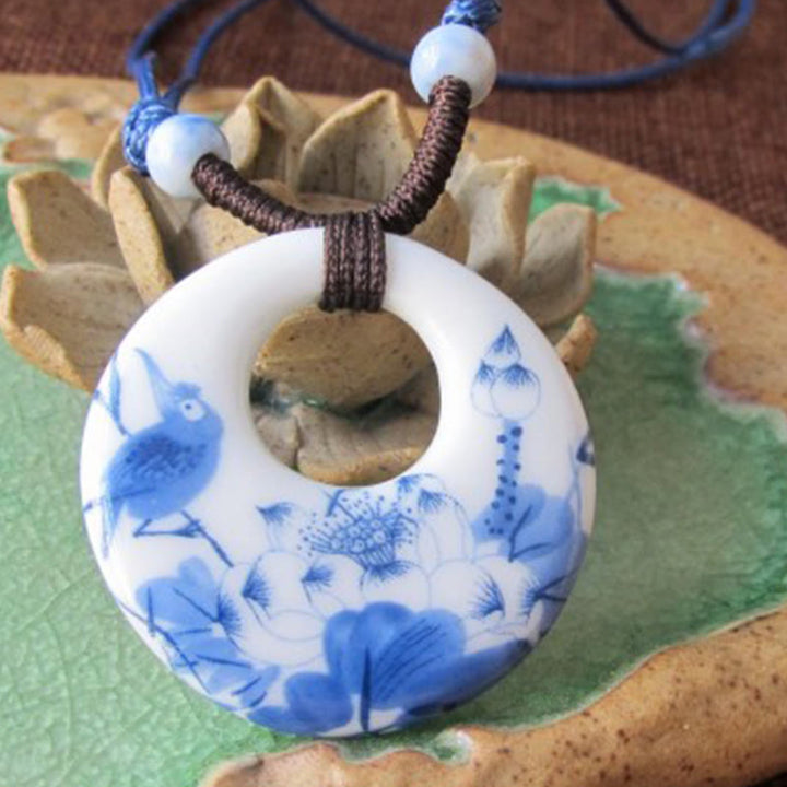 Collier en céramique avec pendentif d'illumination, Buddha Stones, pivoine ethnique, fleurs de pêcher, symbole de lotus - image 6