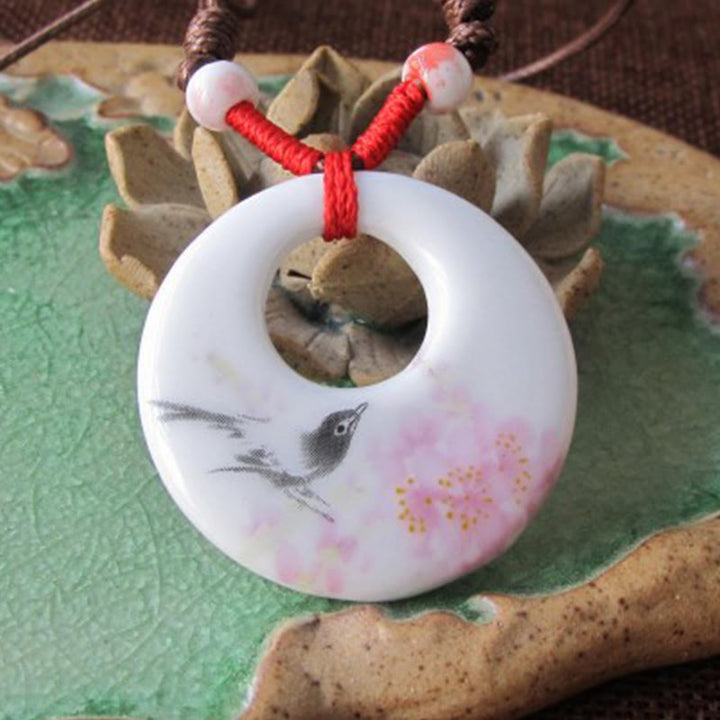 Collier en céramique avec pendentif d'illumination, Buddha Stones, pivoine ethnique, fleurs de pêcher, symbole de lotus - image 14