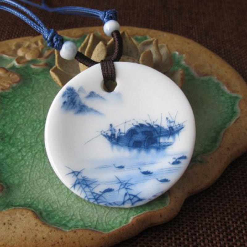 Collier en céramique avec pendentif d'illumination, Buddha Stones, pivoine ethnique, fleurs de pêcher, symbole de lotus - image 12