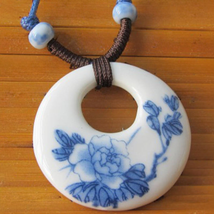 Collier en céramique avec pendentif d'illumination, Buddha Stones, pivoine ethnique, fleurs de pêcher, symbole de lotus - image 2