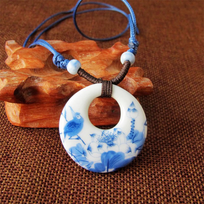 Collier en céramique avec pendentif d'illumination, Buddha Stones, pivoine ethnique, fleurs de pêcher, symbole de lotus - Lotus - image 3