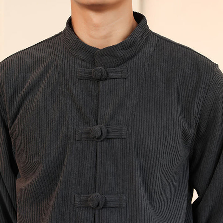 Buddha Stones Ensemble 2 pièces pour homme, chemise à manches longues et pantalon en velours côtelé de coton avec poches - image 17