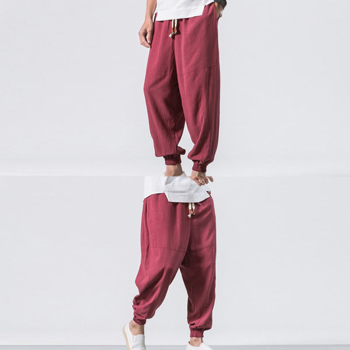 Pantalon harem en coton uni à cordon de serrage et poches pour homme, motif Buddha Stones - image 11