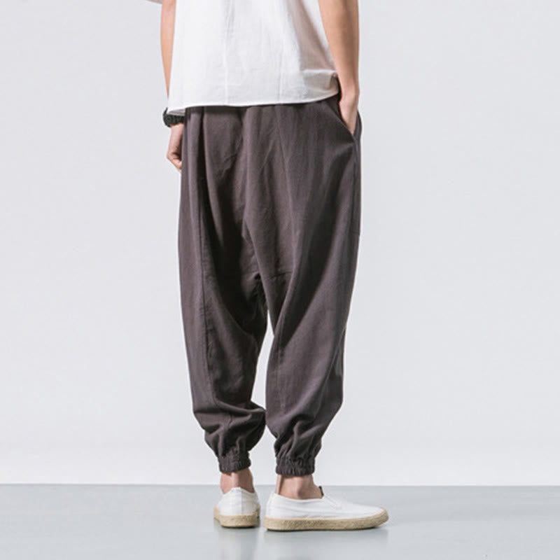 Pantalon harem en coton uni à cordon de serrage et poches pour homme, motif Buddha Stones - image 1