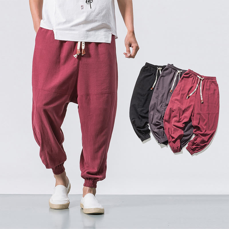 Pantalon harem en coton uni à cordon de serrage et poches pour homme, motif Buddha Stones - image 8