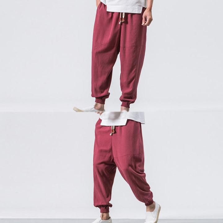 Pantalon harem en coton uni à cordon de serrage et poches pour homme, motif Buddha Stones - image 9