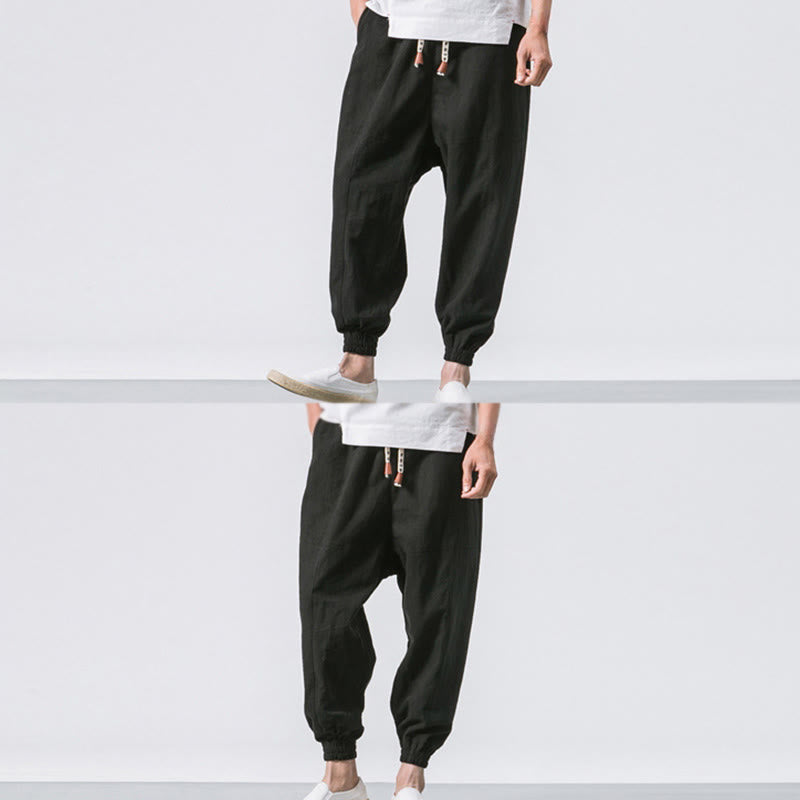 Pantalon harem en coton uni à cordon de serrage et poches pour homme, motif Buddha Stones - image 19