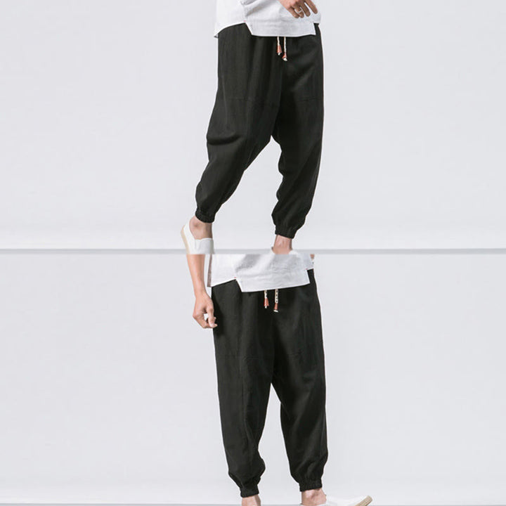Pantalon harem en coton uni à cordon de serrage et poches pour homme, motif Buddha Stones - image 18