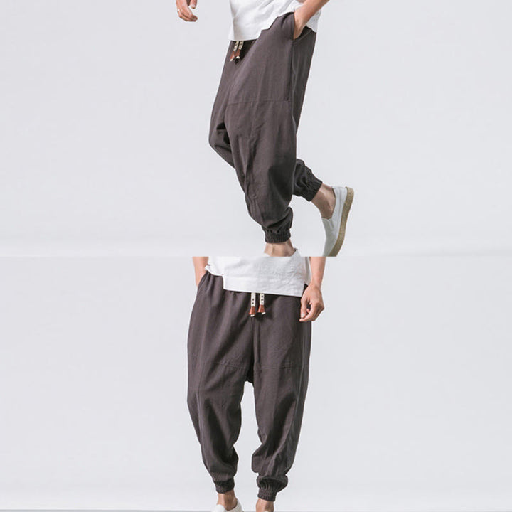 Pantalon harem en coton uni à cordon de serrage et poches pour homme, motif Buddha Stones - image 6