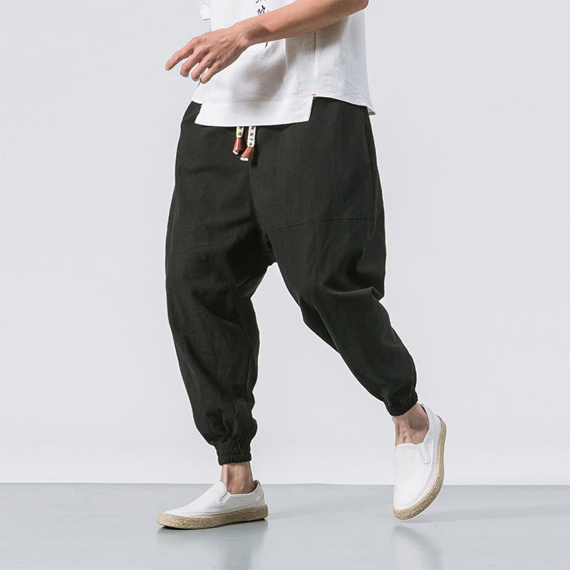 Pantalon sarouel simple en coton avec cordon de serrage et poches pour homme Buddha Stones - Noir - US/UK/AU46，EU56 (5XL) - image 13