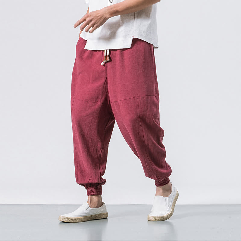 Pantalon sarouel simple en coton avec cordon de serrage et poches pour homme Buddha Stones - Cramoisi - US/UK/AU46，EU56 (5XL) - image 7