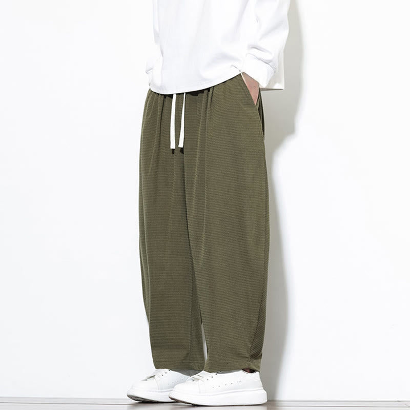 Pantalon sarouel Buddha Stones pour homme, uni, en pur coton côtelé, longueur cheville, avec poches - image 3