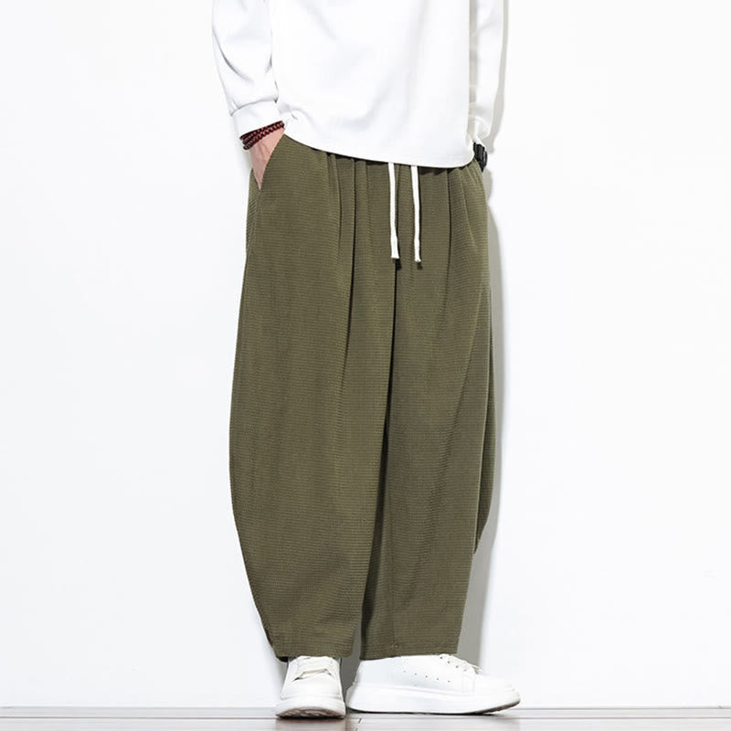 Pantalon sarouel Buddha Stones pour homme, uni, en pur coton côtelé, longueur cheville, avec poches - image 5