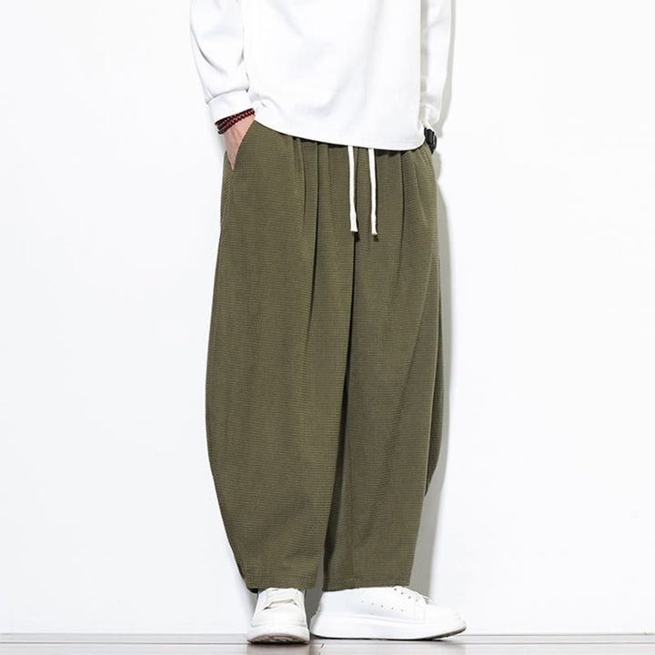 Pantalon sarouel Buddha Stones pour homme, uni, en pur coton côtelé, longueur cheville, avec poches - image 5