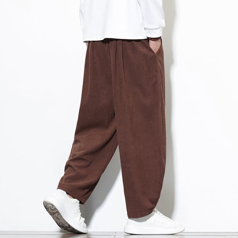 Pantalon sarouel Buddha Stones pour homme, uni, en pur coton côtelé, longueur cheville, avec poches - image 32