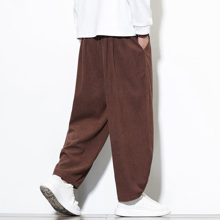 Pantalon sarouel Buddha Stones pour homme, uni, en pur coton côtelé, longueur cheville, avec poches - image 32