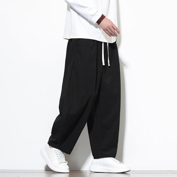 Pantalon sarouel Buddha Stones pour homme, uni, en pur coton côtelé, longueur cheville, avec poches - image 22