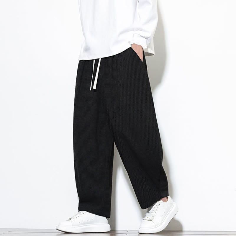 Pantalon sarouel Buddha Stones pour homme, uni, en pur coton côtelé, longueur cheville, avec poches - Noir - US/UK/AU46，EU56 (5XL) - image 16