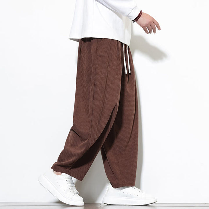 Pantalon sarouel Buddha Stones pour homme, uni, en pur coton côtelé, longueur cheville, avec poches - image 29